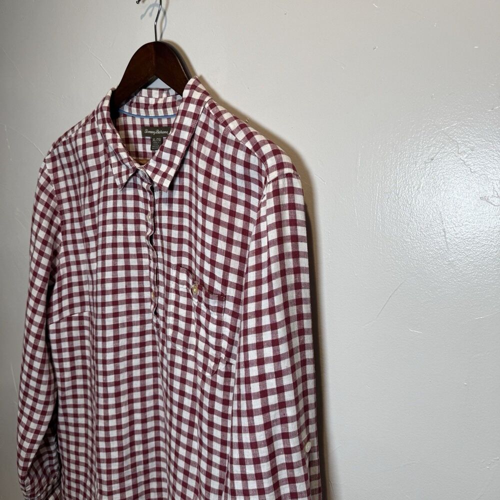 Tommy Bahama Red and White Gingham Linen Long Sleeve Women's Shirt Size XL - Picture 12 of 13